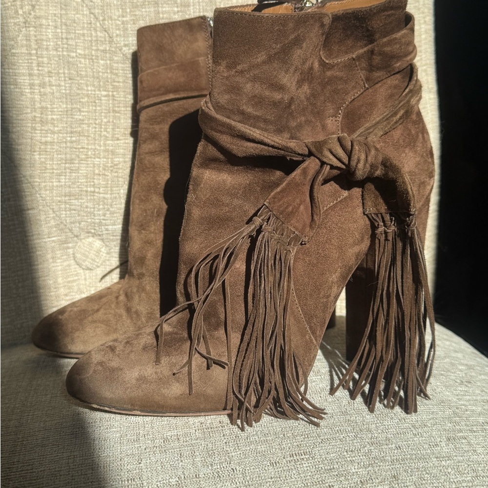 Aquazzura Suede Tassel Ankle Boots